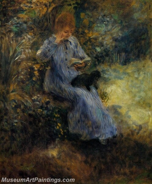 Woman with a Black Dog Painting