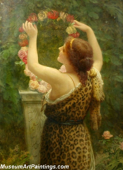 Woman with a Floral Wreath in a Leopard Dress Painting