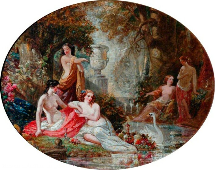 Woodland Nymphs in an Arcadian Landscape Painting