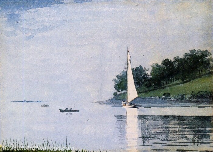 Yacht in a Cove Painting