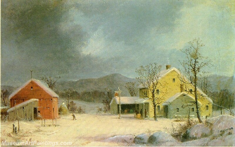 Yellow Farmhouse in Winter Painting