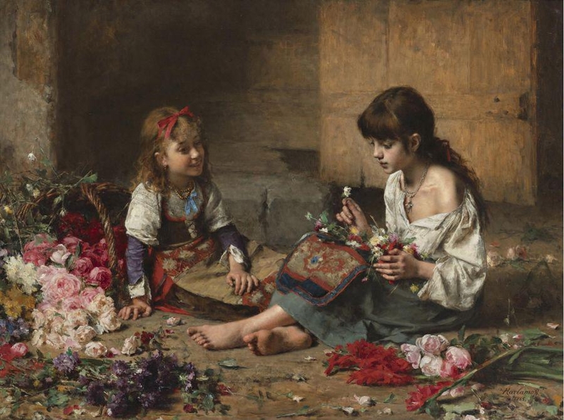 Young Flower Girls Painting