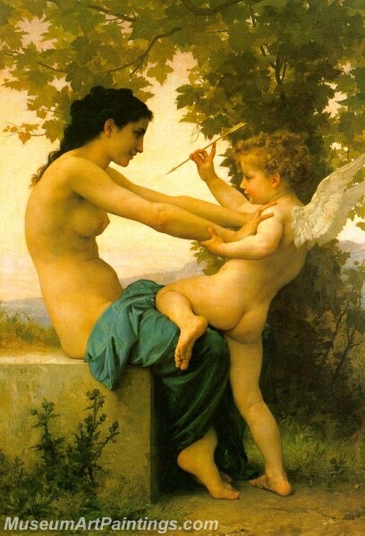 Young Girl Defending Herself Against Eros Painting