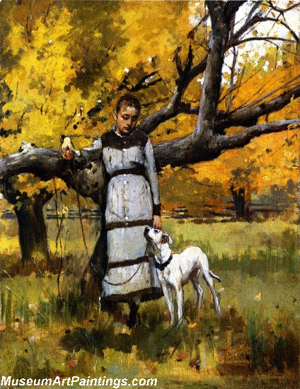 Young Girl with Dog Painting