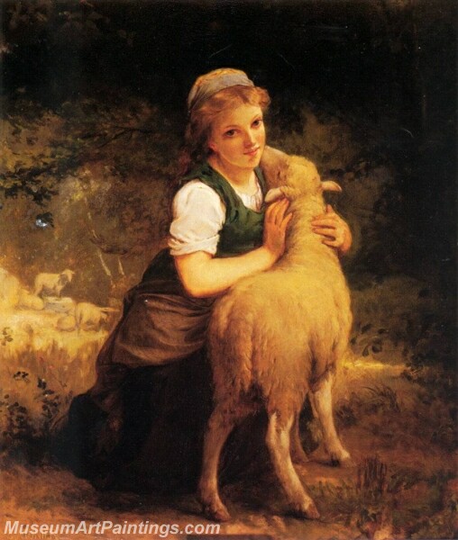 Young Girl with Lamb Painting