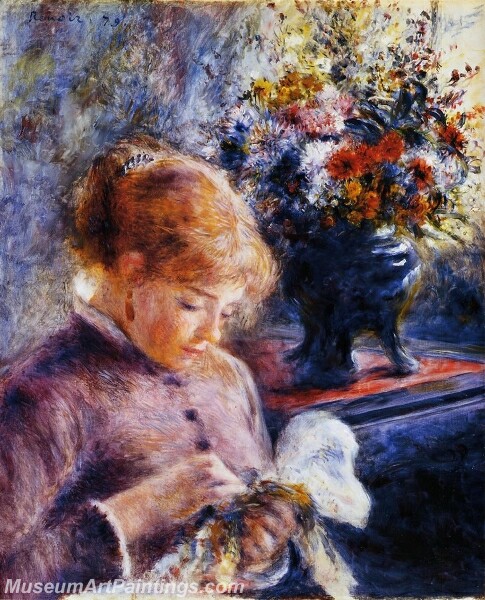 Young Woman Sewing Painting