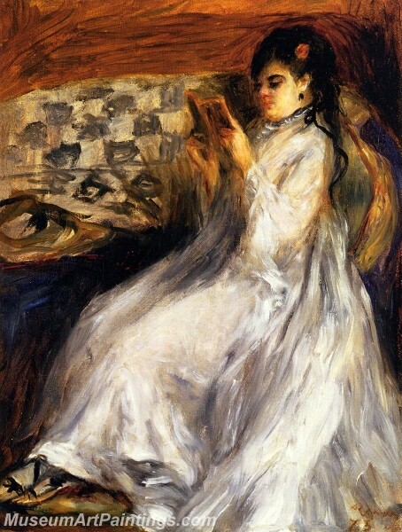 Young Woman in White Reading Painting