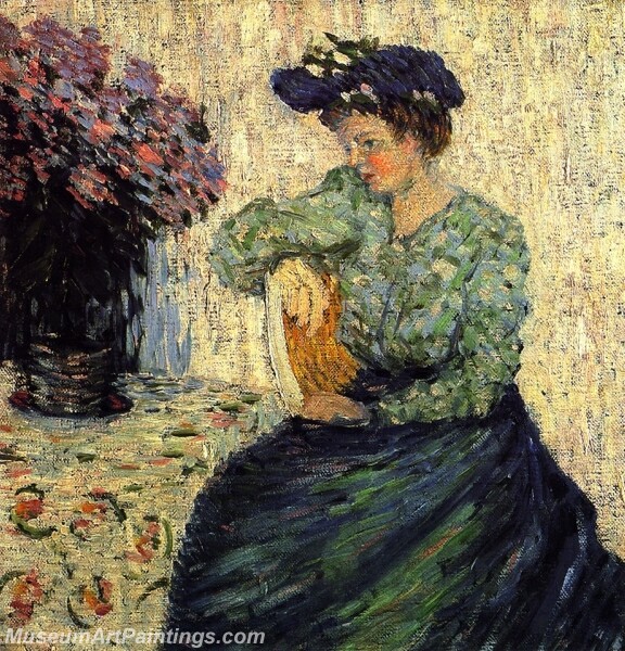 Young Woman with Bunch of Lilac Abstract Painting