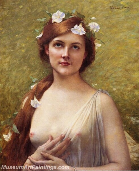 Young Woman with Morning Glories in Her Hair Painting