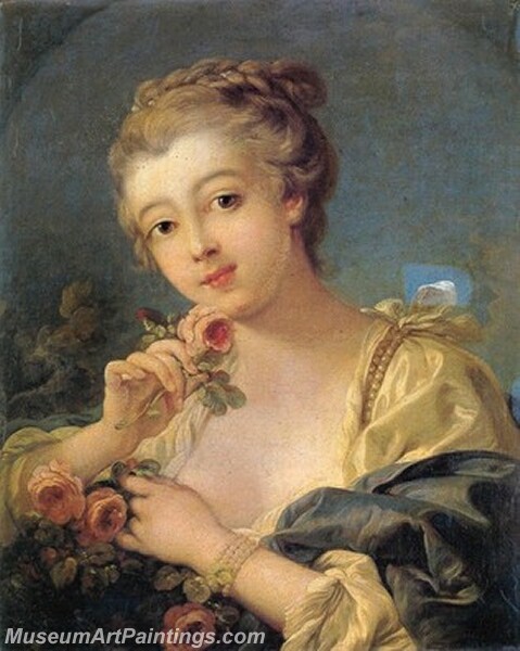 Young Woman with a Bouquet of Roses Painting