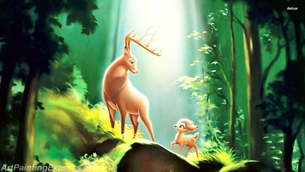 bambi cartoon painting canvas prints 001