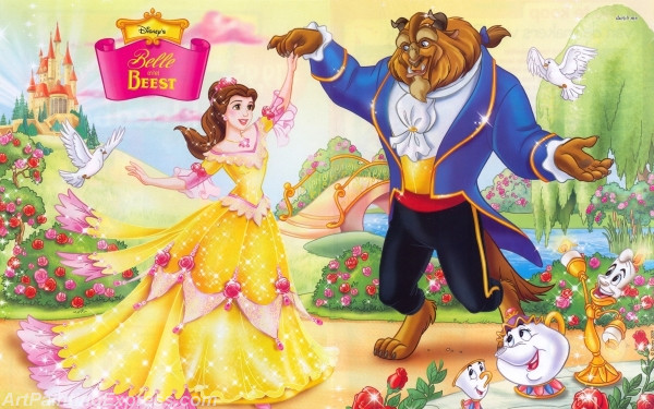 beauty and the beast cartoon painting canvas prints