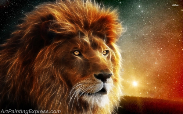 glowing lion painting canvas prints