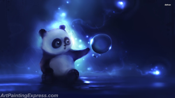 panda playing with bubbles cartoon painting canvas prints