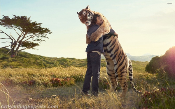 tiger hug painting canvas prints