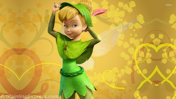 tinker bell in peter pan outfit cartoon painting canvas prints