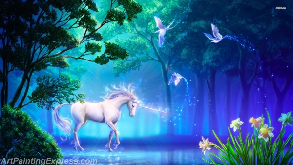 unicorn in the forest painting canvas prints